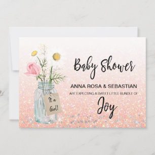 *~* Floral Rustic Glitter Mason Jar Baby Shower  Invitation