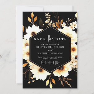Floral Rustic Gold and Black Wedding Save The Date