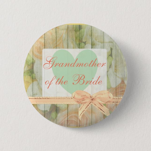 Floral Rustic "Grandmother of the Bride" Button (Front)