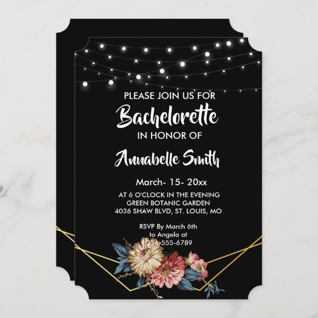 Floral Rustic Magnolia String Lights bachelor Invitation (Front/Back)