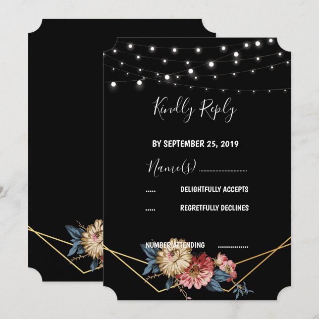 Floral Rustic Magnolia String Lights RSVP Invitation (Front/Back)