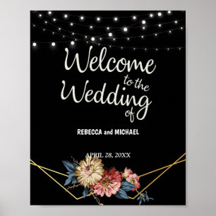 Floral Rustic Magnolia String Lights Wedding Poster