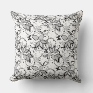Floral rustic pattern retro black and white  cushion
