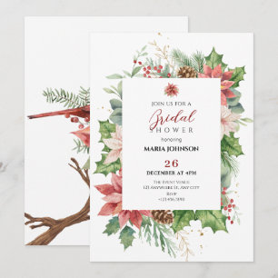 Floral Rustic Red and green bridal shower Invitation
