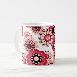 Floral rustic retro red and white coffee mug