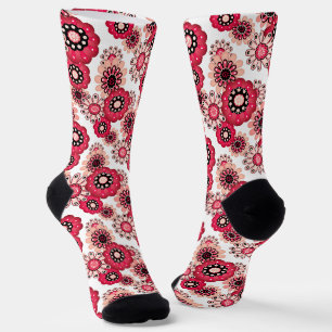 Floral rustic retro red and white socks