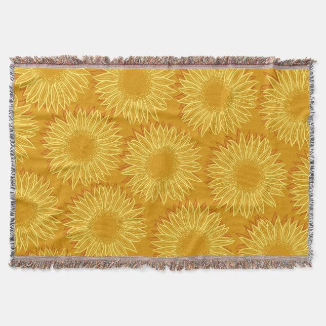 Floral Rustic Sunflower Light Hand Drawn Throw Blanket (Front)