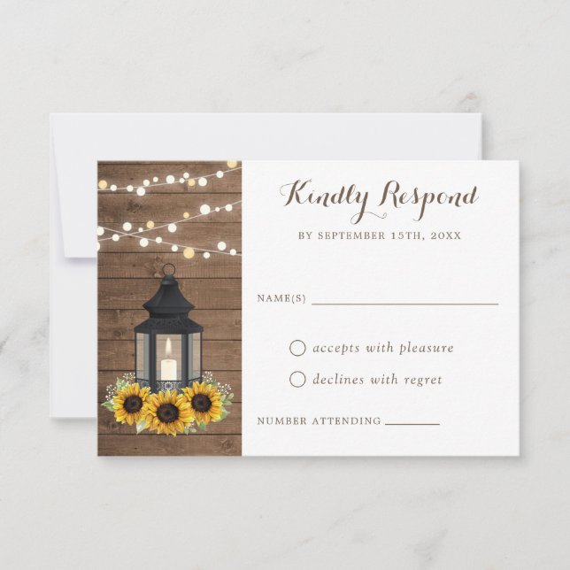 Floral Rustic Sunflower Wood Lantern String Lights Invitation (Front)