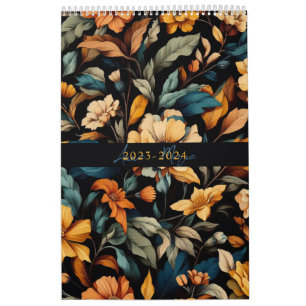Floral rustic vintage elegant black calendar