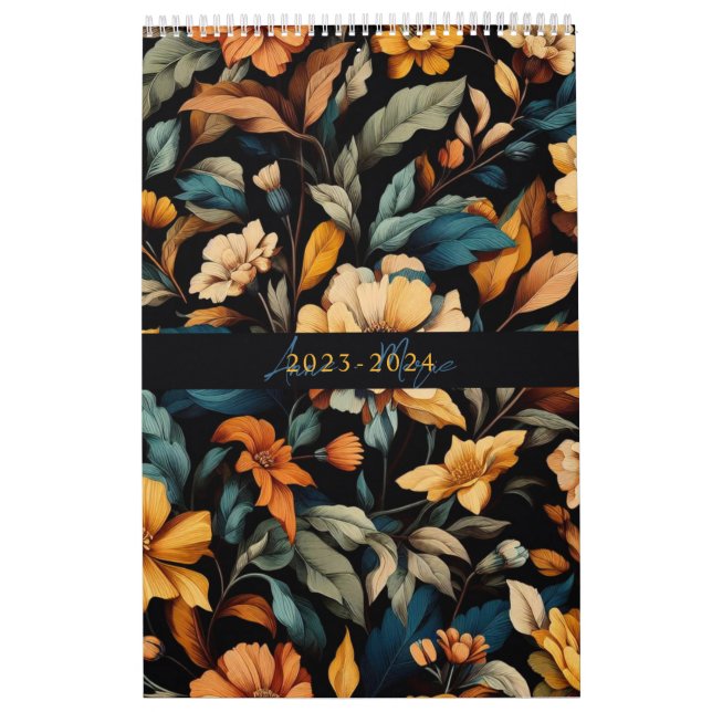 Floral rustic vintage elegant black calendar (Cover)