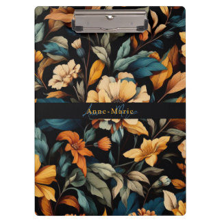 Floral rustic vintage elegant black clipboard