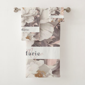 Floral rustic vintage elegant grey bath towel set