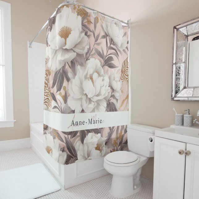 Floral rustic vintage elegant grey shower curtain (In Situ)