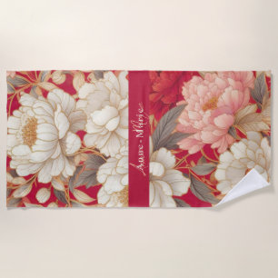 Floral rustic vintage elegant red beach towel