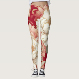 Floral rustic vintage elegant red leggings