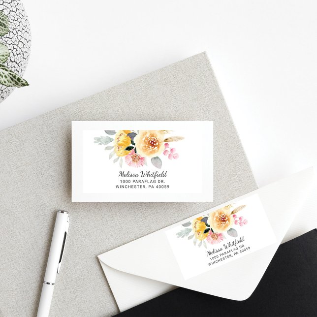 Floral Rustic Watercolor Botanical Return Address Label (Creator Uploaded)