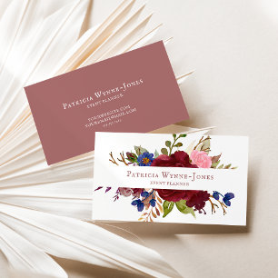 Floral Rustic Watercolor Marsala Business Card
