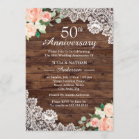 Floral Rustic Wood Lace 50th Wedding Anniversary