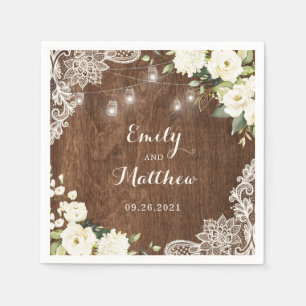 Floral Rustic Wood Lace String Lights Mason Jars Napkin