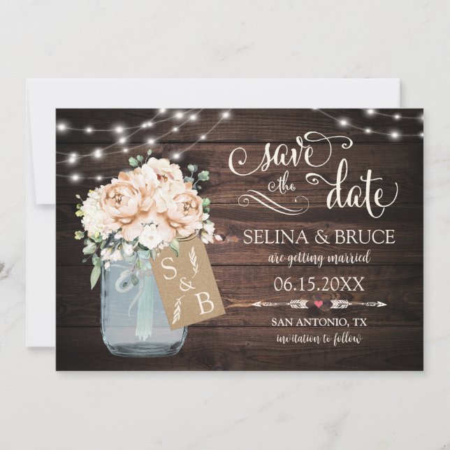 Floral Rustic Wood Save the Date Invitation (Front)