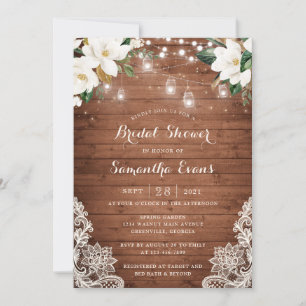 Floral Rustic Wood String Lights Lace Mason Jars Invitation