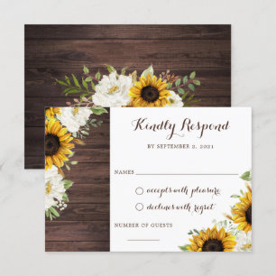 Floral Rustic Wood Sunflowers Greenery Barn RSVP Invitation