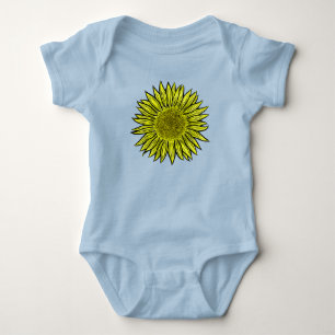 Floral Rustic Yellow Sunflower Hand Drawn Baby Bodysuit