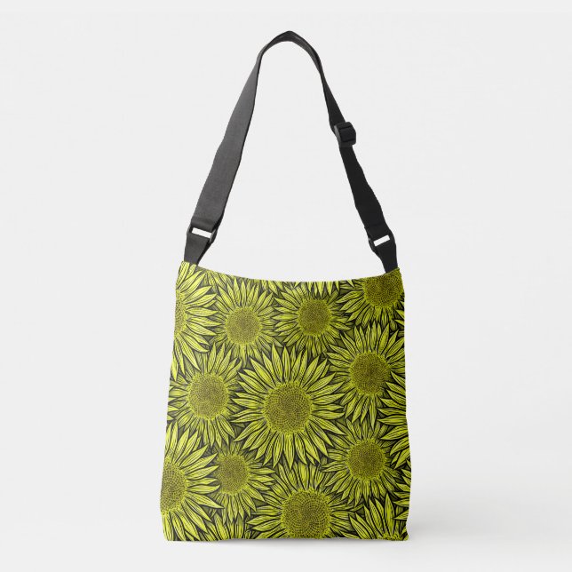 Floral Rustic Yellow Sunflower Hand Drawn Crossbody Bag (Front)