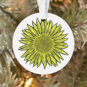 Floral Rustic Yellow Sunflower Hand Drawn Ornament