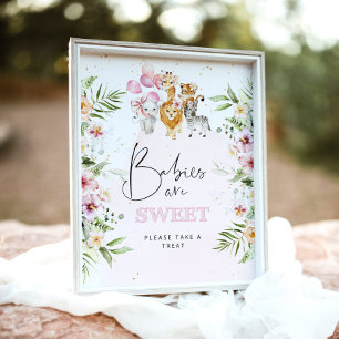 Floral safari animals Babies are sweet Poster