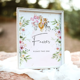Floral Safari animals baby shower favours poster