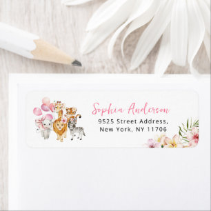 Floral safari animals baby shower return address label