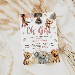 Floral Safari Animals Girl Baby Shower Invitation
