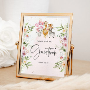 Floral safari animals Guest book Poster
