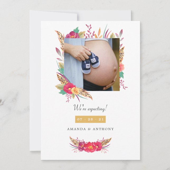 Floral Safari Photo Pregnancy Announcement (Front)