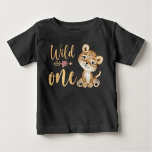 Floral Safari Wild One Leopard 1st Birthday Baby T-Shirt
