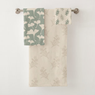 Floral Sage Green Bath Towel Set