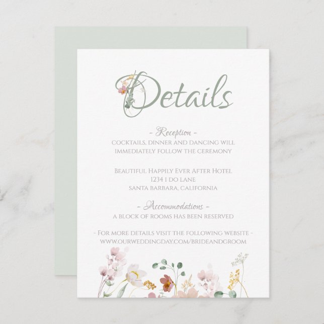 Floral Sage Green Blush Greenery Elegant Enclosure Card (Front/Back)