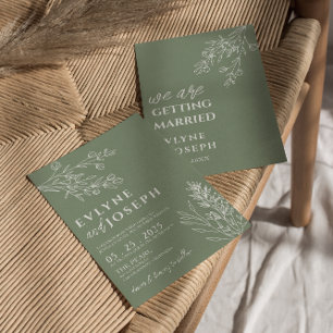 Floral Sage Green Boho Chic Neutral Wedding Invitation