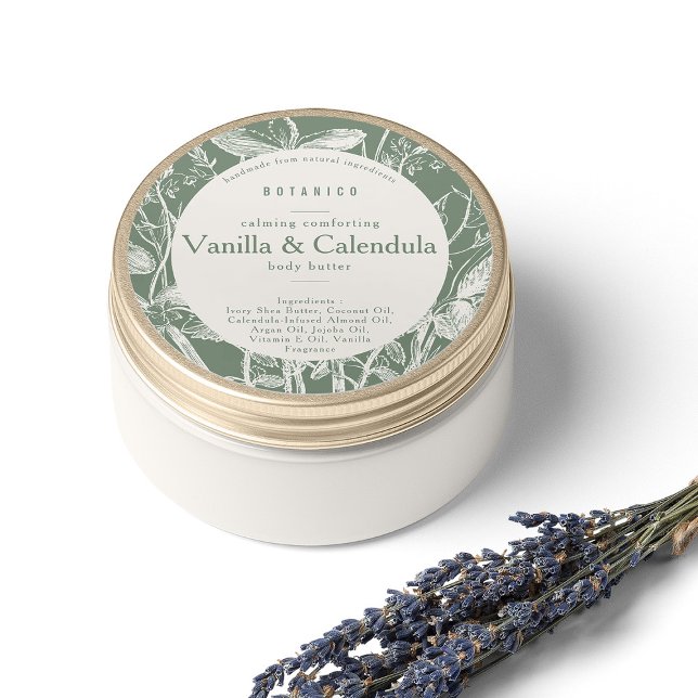 Floral Sage Green Botanical Ingredients Product  Classic Round Sticker (Floral Sage Green Botanical Ingredients Product Classic Round Sticker)