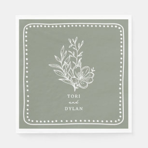Floral Sage Green Bouquet Wedding Napkin