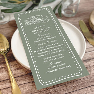 Floral Sage Green Hand Drawn Frame Wedding Menu