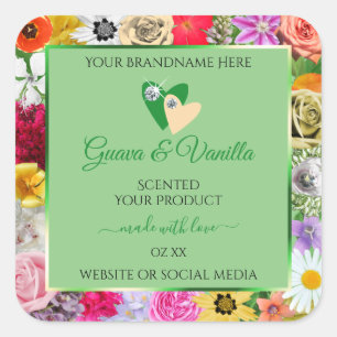 Floral Sage Green Multicolor Product Labels Hearts