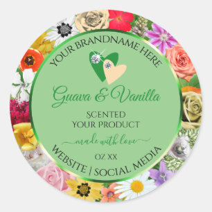 Floral Sage Green Multicolor Product Labels Hearts