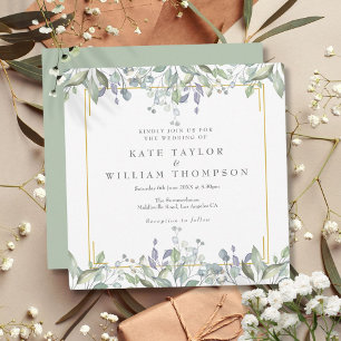 Floral Sage Lilac Greenery Square Wedding Invitation