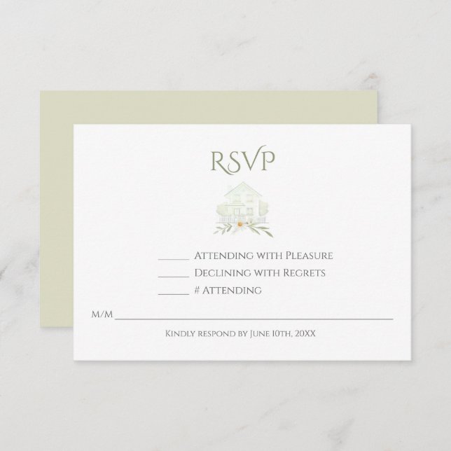 Floral Sage Watercolor QR Code Wedding  RSVP Card (Front/Back)