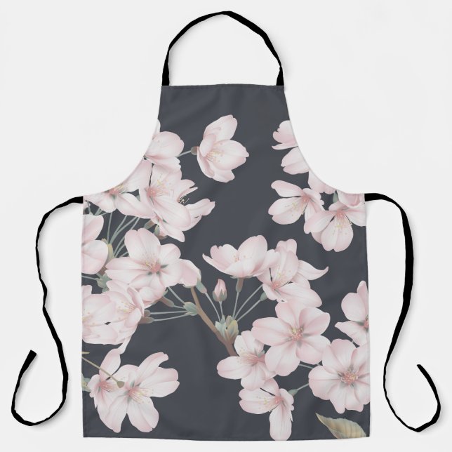 Floral sakura, dark grey, seamless pattern. apron (Front)