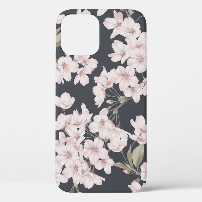 Floral sakura, dark grey, seamless pattern. Case-Mate iPhone case (Back)