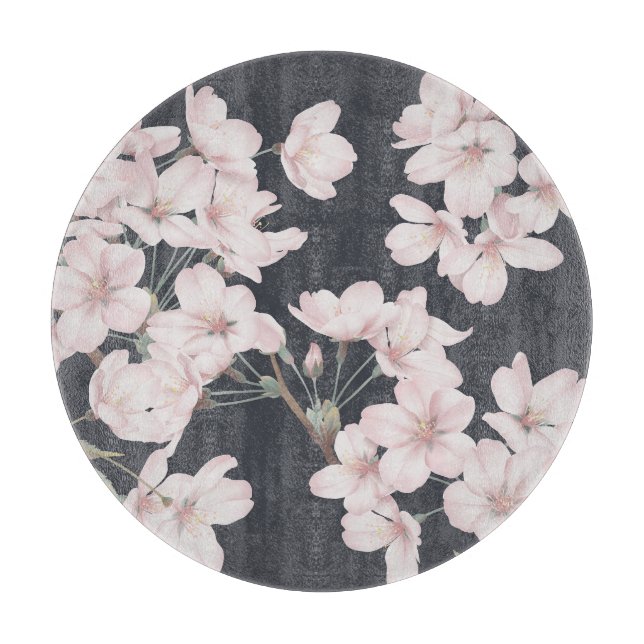 Floral sakura, dark grey, seamless pattern. cutting board (Front)