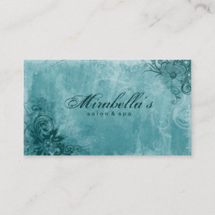 Floral Salon Spa Business Card Grunge Turquoise